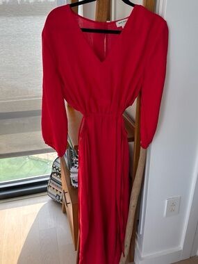 NAF NAF Red V-Neck Maxi Dress with Elastic Waist